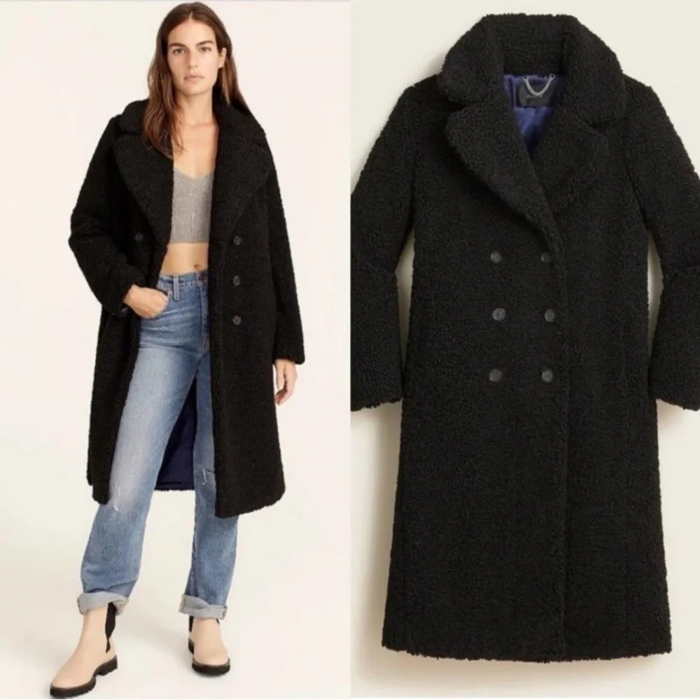 J.Crew Teddy Sherpa Women's Black Double-Breasted Coat
